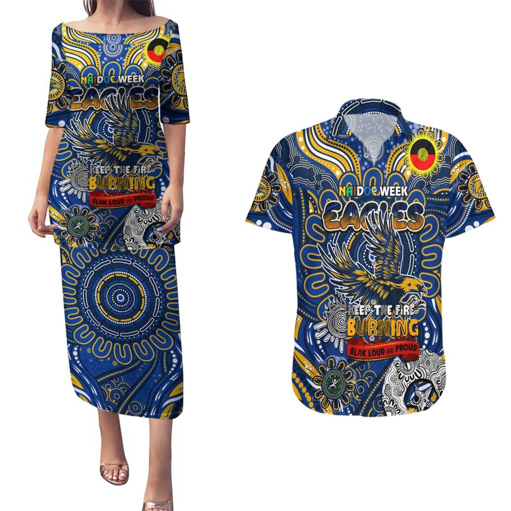 Custom West Coast Eagles NAIDOC Week 2024 Couples Matching Puletasi and Hawaiian Shirt Mascot Football