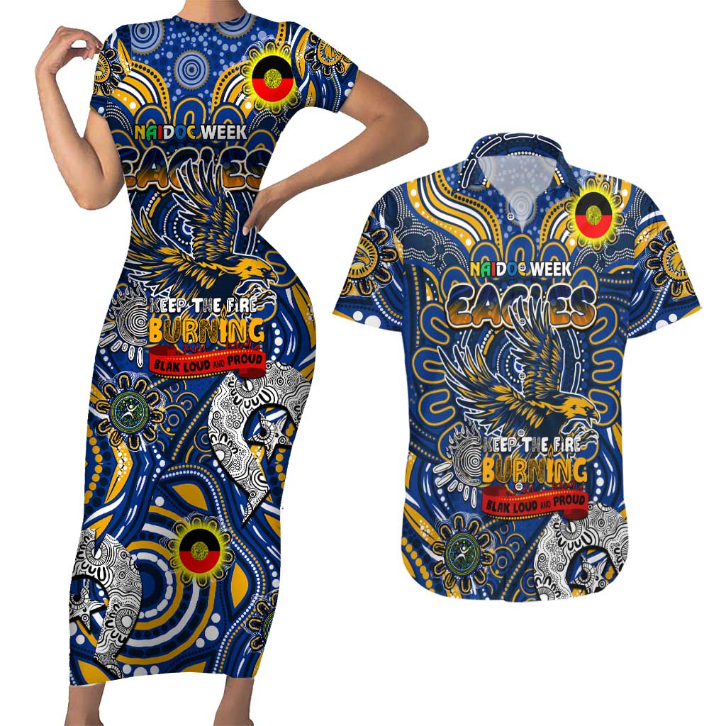 Custom West Coast Eagles NAIDOC Week 2024 Couples Matching Short Sleeve Bodycon Dress and Hawaiian Shirt Mascot Football