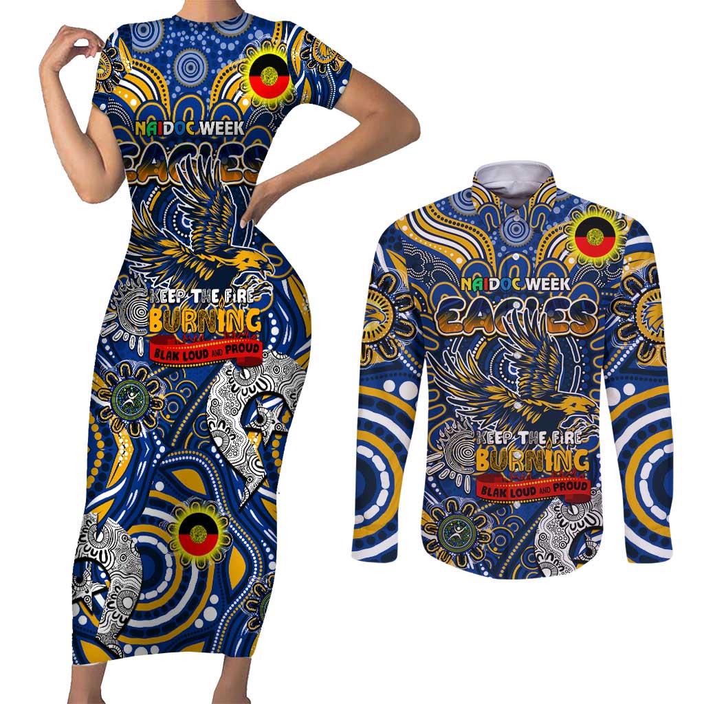 Custom West Coast Eagles NAIDOC Week 2024 Couples Matching Short Sleeve Bodycon Dress and Long Sleeve Button Shirt Mascot Football