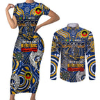 Custom West Coast Eagles NAIDOC Week 2024 Couples Matching Short Sleeve Bodycon Dress and Long Sleeve Button Shirt Mascot Football