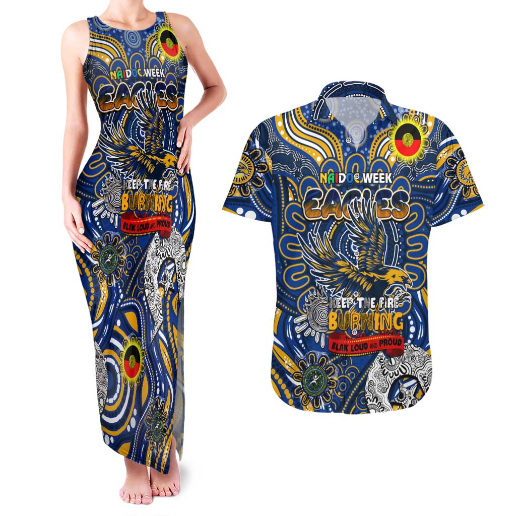 Custom West Coast Eagles NAIDOC Week 2024 Couples Matching Tank Maxi Dress and Hawaiian Shirt Mascot Football