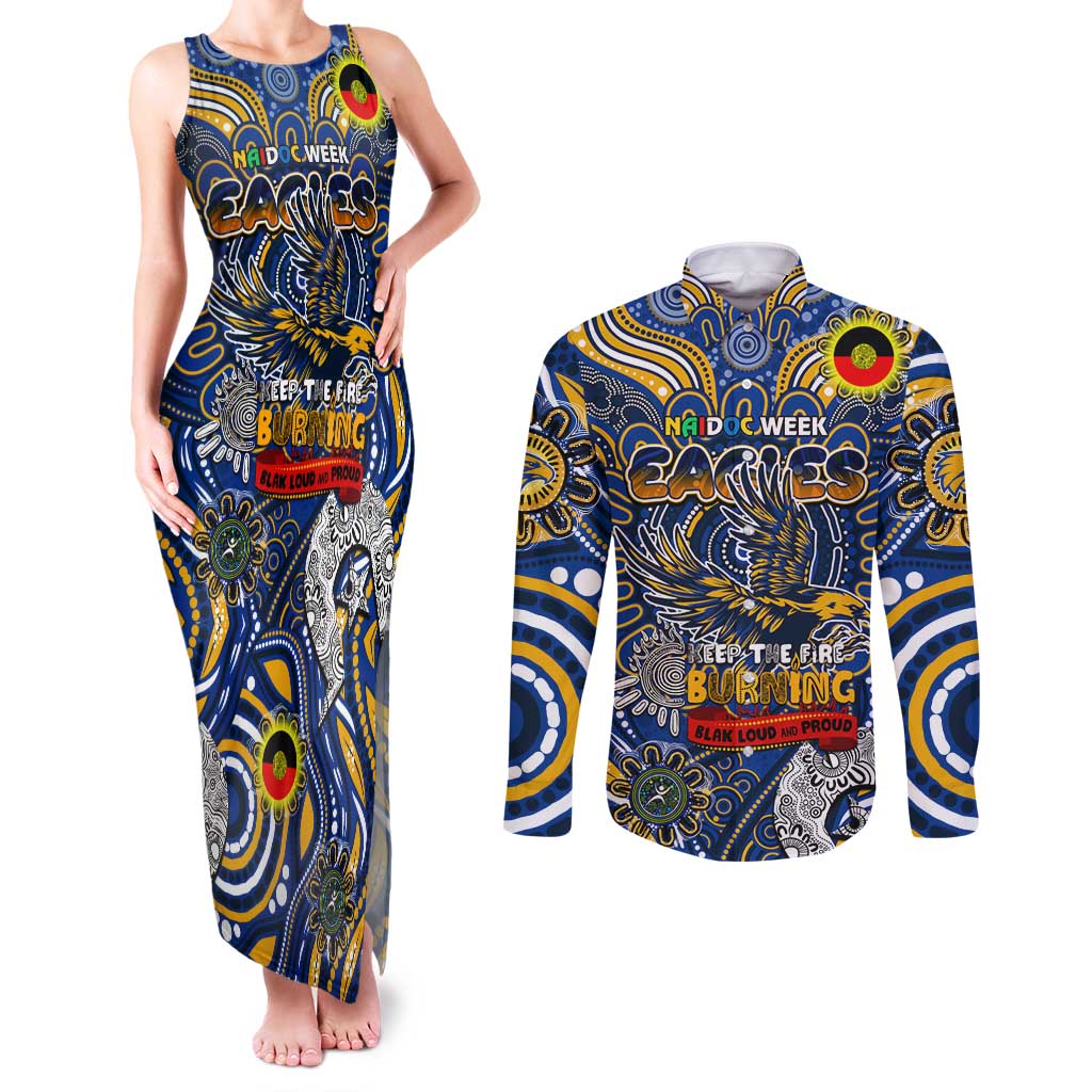 Custom West Coast Eagles NAIDOC Week 2024 Couples Matching Tank Maxi Dress and Long Sleeve Button Shirt Mascot Football