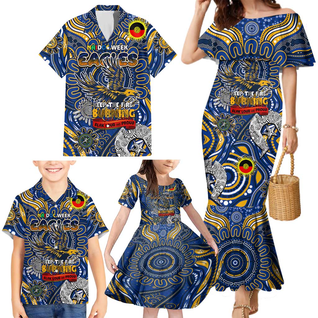 Custom West Coast Eagles NAIDOC Week 2024 Family Matching Mermaid Dress and Hawaiian Shirt Mascot Football