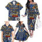 Custom West Coast Eagles NAIDOC Week 2024 Family Matching Off The Shoulder Long Sleeve Dress and Hawaiian Shirt Mascot Football