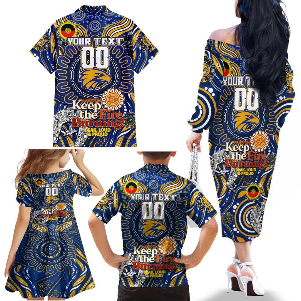 Custom West Coast Eagles NAIDOC Week 2024 Family Matching Off The Shoulder Long Sleeve Dress and Hawaiian Shirt Mascot Football