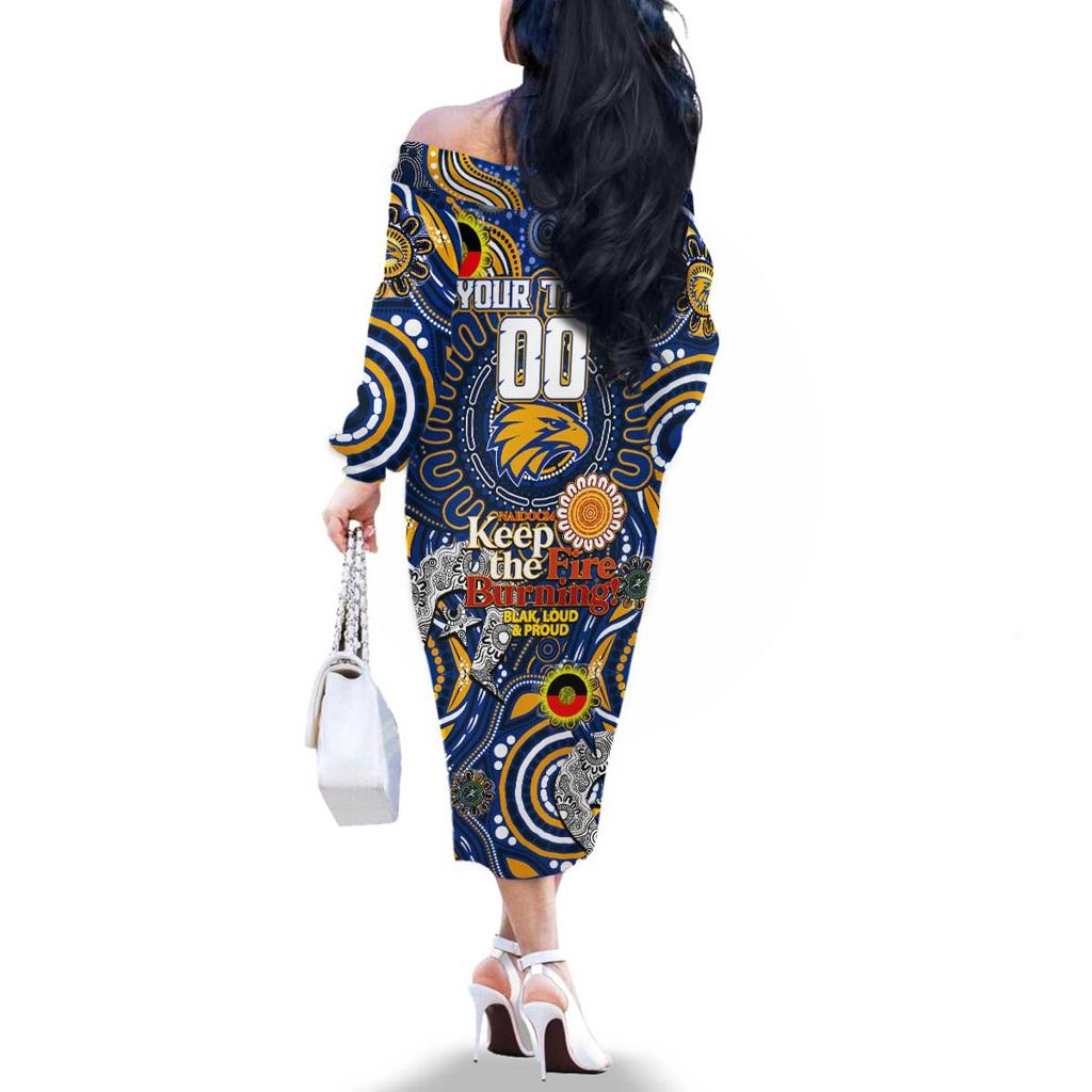 Custom West Coast Eagles NAIDOC Week 2024 Family Matching Off The Shoulder Long Sleeve Dress and Hawaiian Shirt Mascot Football