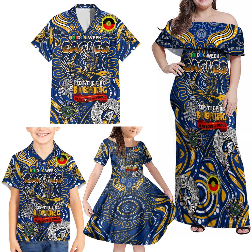 Custom West Coast Eagles NAIDOC Week 2024 Family Matching Off Shoulder Maxi Dress and Hawaiian Shirt Mascot Football