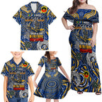 Custom West Coast Eagles NAIDOC Week 2024 Family Matching Off Shoulder Maxi Dress and Hawaiian Shirt Mascot Football