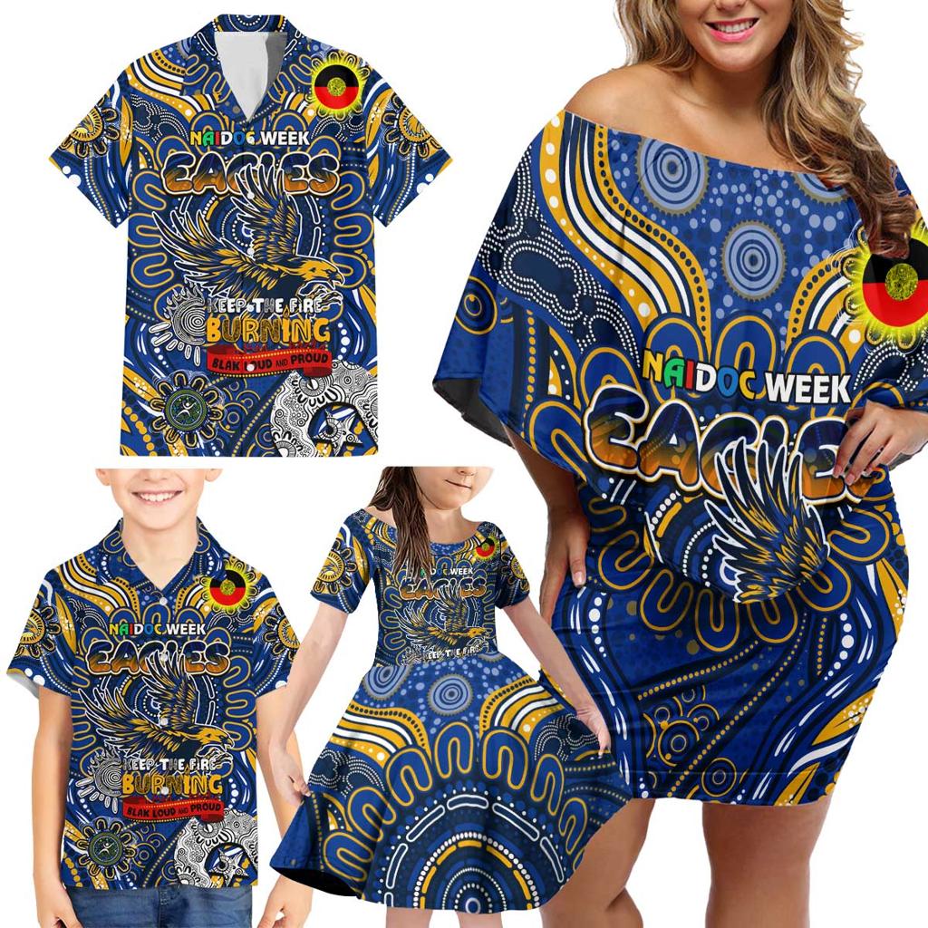 Custom West Coast Eagles NAIDOC Week 2024 Family Matching Off Shoulder Short Dress and Hawaiian Shirt Mascot Football