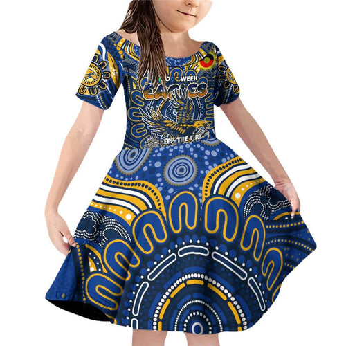 Custom West Coast Eagles NAIDOC Week 2024 Family Matching Off Shoulder Short Dress and Hawaiian Shirt Mascot Football
