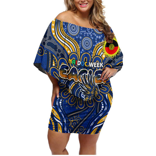 Custom West Coast Eagles NAIDOC Week 2024 Family Matching Off Shoulder Short Dress and Hawaiian Shirt Mascot Football