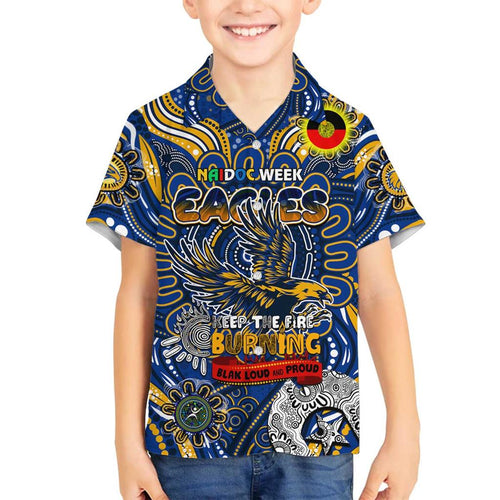 Custom West Coast Eagles NAIDOC Week 2024 Family Matching Off Shoulder Short Dress and Hawaiian Shirt Mascot Football