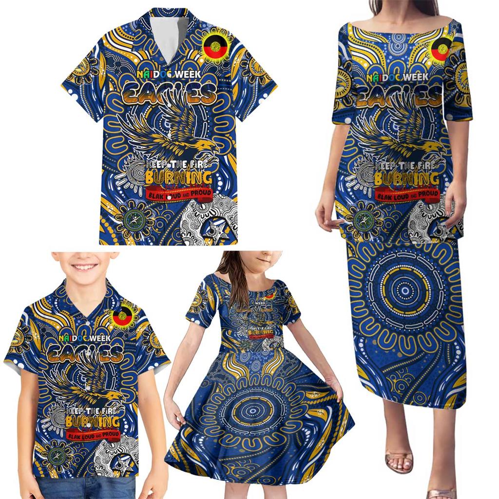 Custom West Coast Eagles NAIDOC Week 2024 Family Matching Puletasi and Hawaiian Shirt Mascot Football