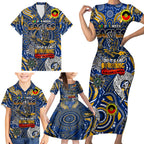 Custom West Coast Eagles NAIDOC Week 2024 Family Matching Short Sleeve Bodycon Dress and Hawaiian Shirt Mascot Football