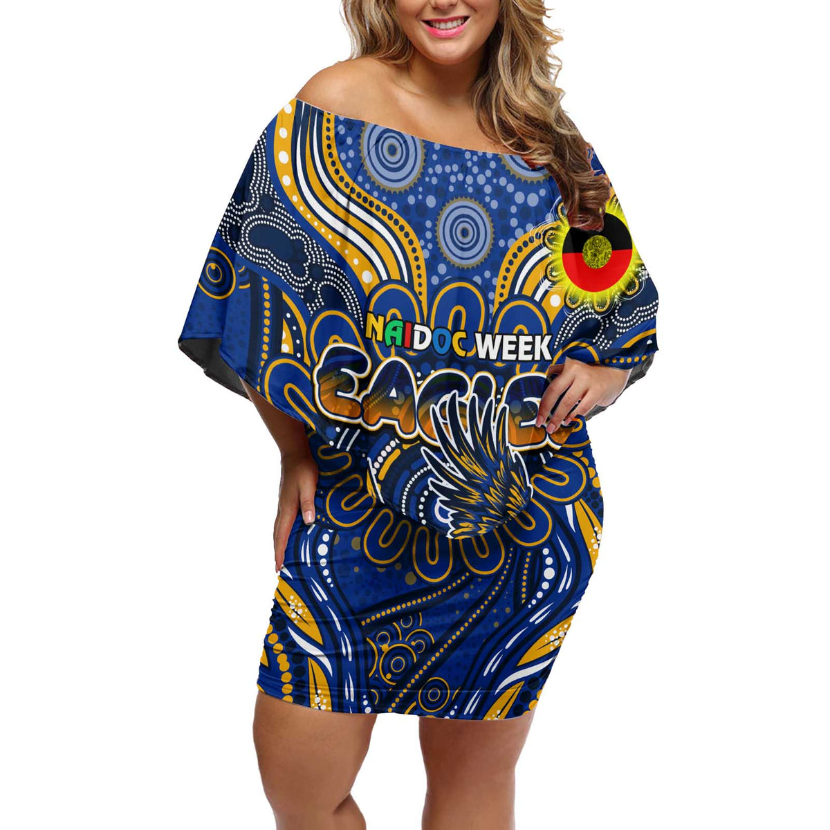 Custom West Coast Eagles NAIDOC Week 2024 Off Shoulder Short Dress Mascot Football