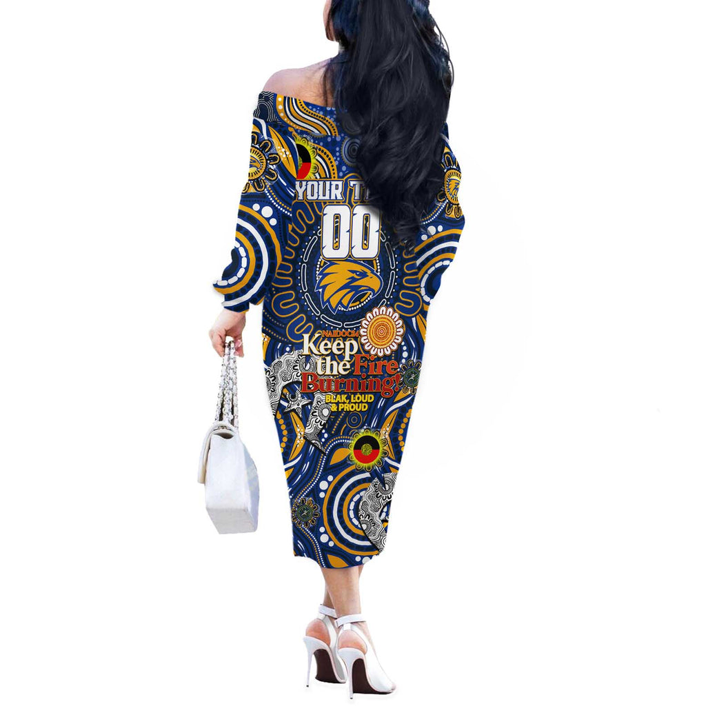 Custom West Coast Eagles NAIDOC Week 2024 Off The Shoulder Long Sleeve Dress Mascot Football
