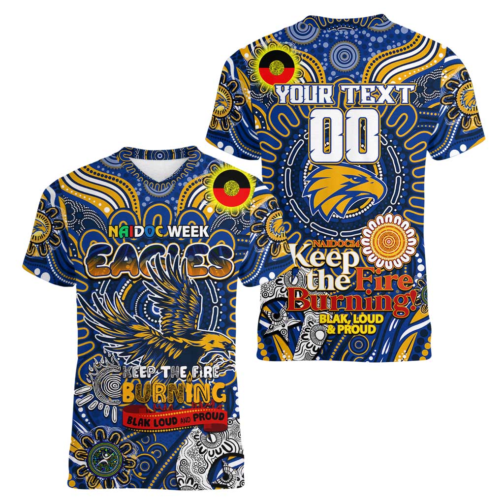 Custom West Coast Eagles NAIDOC Week 2024 Women V-Neck T-Shirt Mascot Football