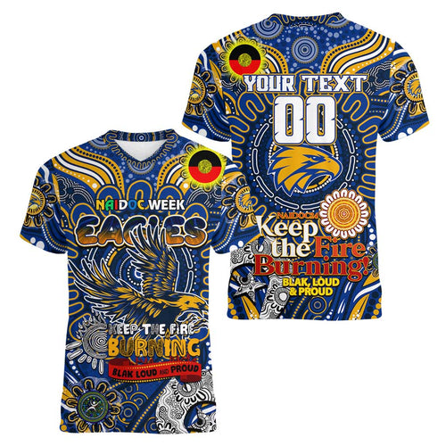 Custom West Coast Eagles NAIDOC Week 2024 Women V-Neck T-Shirt Mascot Football