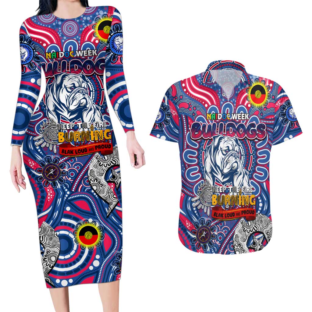 Custom Western Bulldogs NAIDOC Week 2024 Couples Matching Long Sleeve Bodycon Dress and Hawaiian Shirt Mascot Football