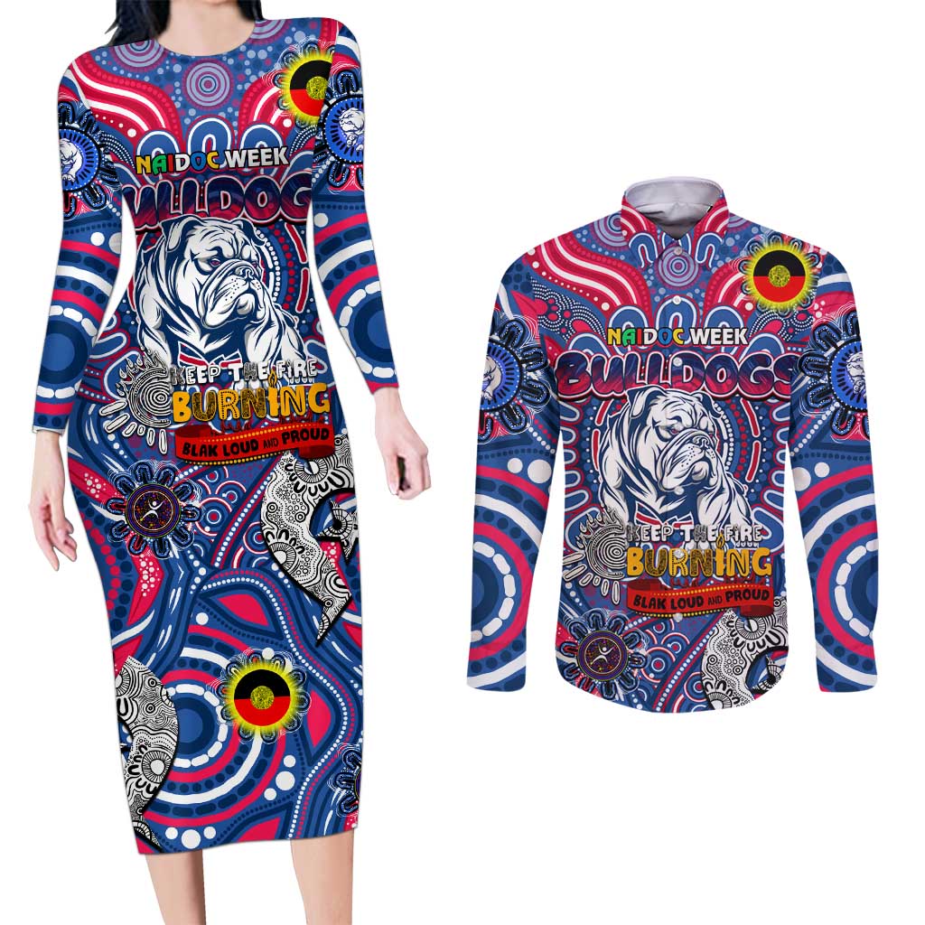 Custom Western Bulldogs NAIDOC Week 2024 Couples Matching Long Sleeve Bodycon Dress and Long Sleeve Button Shirt Mascot Football