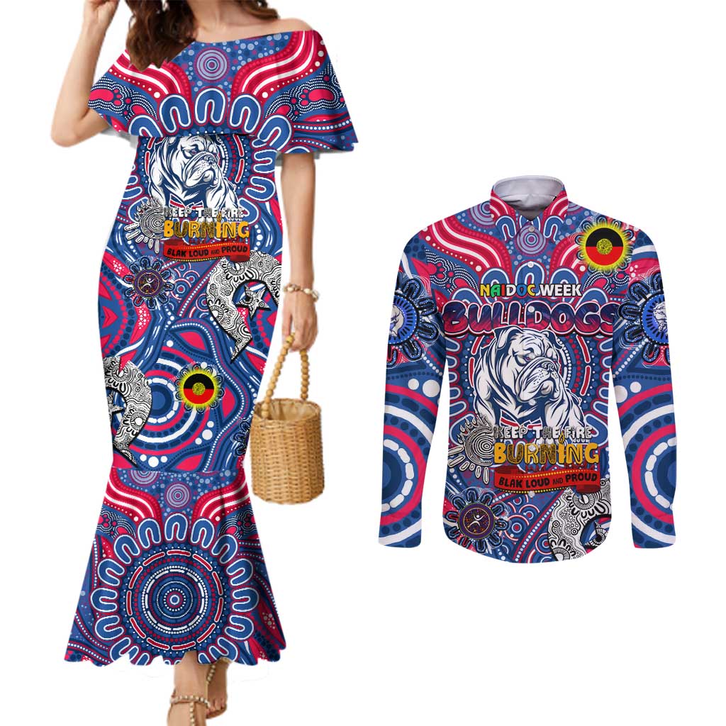 Custom Western Bulldogs NAIDOC Week 2024 Couples Matching Mermaid Dress and Long Sleeve Button Shirt Mascot Football