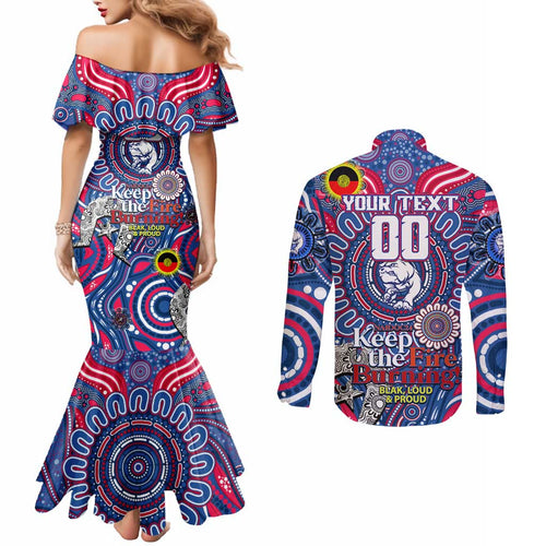 Custom Western Bulldogs NAIDOC Week 2024 Couples Matching Mermaid Dress and Long Sleeve Button Shirt Mascot Football