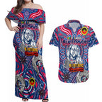 Custom Western Bulldogs NAIDOC Week 2024 Couples Matching Off Shoulder Maxi Dress and Hawaiian Shirt Mascot Football