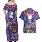 Custom Western Bulldogs NAIDOC Week 2024 Couples Matching Off Shoulder Maxi Dress and Hawaiian Shirt Mascot Football