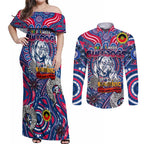 Custom Western Bulldogs NAIDOC Week 2024 Couples Matching Off Shoulder Maxi Dress and Long Sleeve Button Shirt Mascot Football