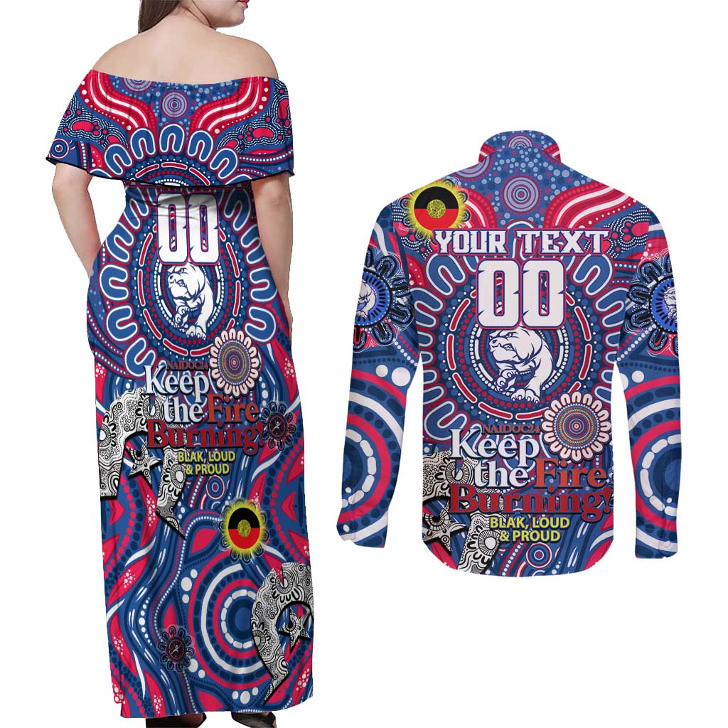 Custom Western Bulldogs NAIDOC Week 2024 Couples Matching Off Shoulder Maxi Dress and Long Sleeve Button Shirt Mascot Football