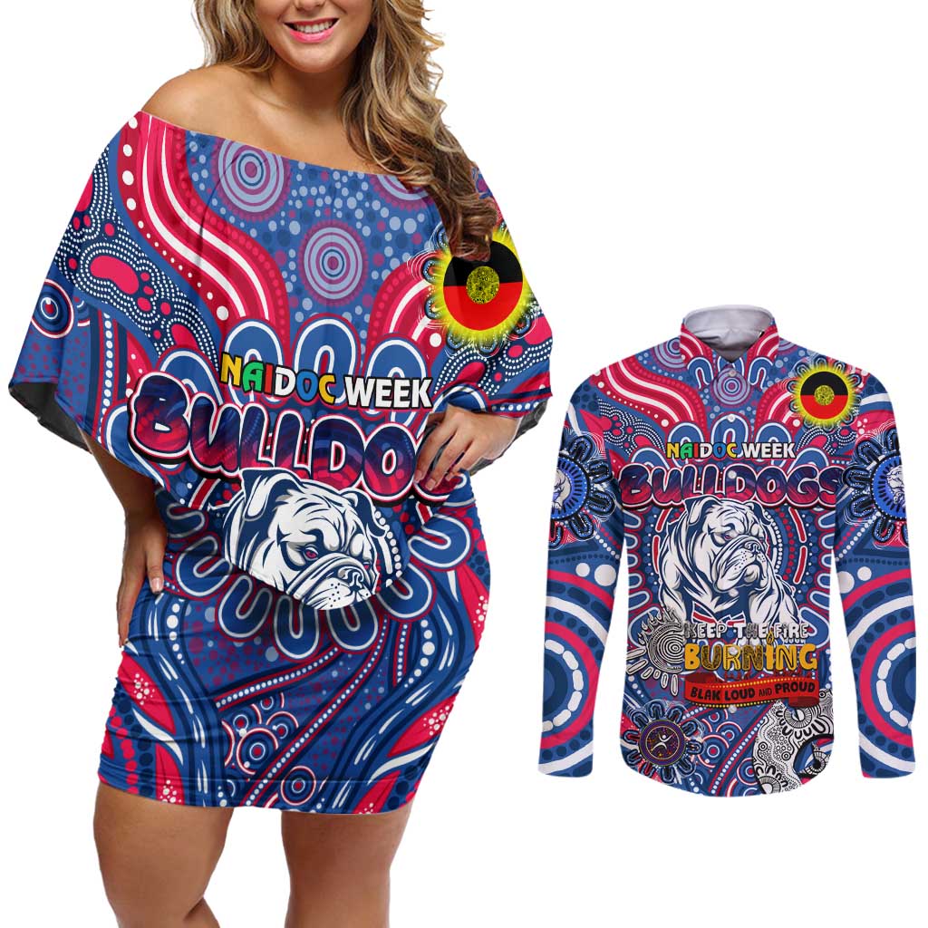 Custom Western Bulldogs NAIDOC Week 2024 Couples Matching Off Shoulder Short Dress and Long Sleeve Button Shirt Mascot Football