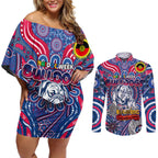 Custom Western Bulldogs NAIDOC Week 2024 Couples Matching Off Shoulder Short Dress and Long Sleeve Button Shirt Mascot Football