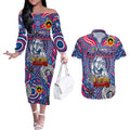 Custom Western Bulldogs NAIDOC Week 2024 Couples Matching Off The Shoulder Long Sleeve Dress and Hawaiian Shirt Mascot Football