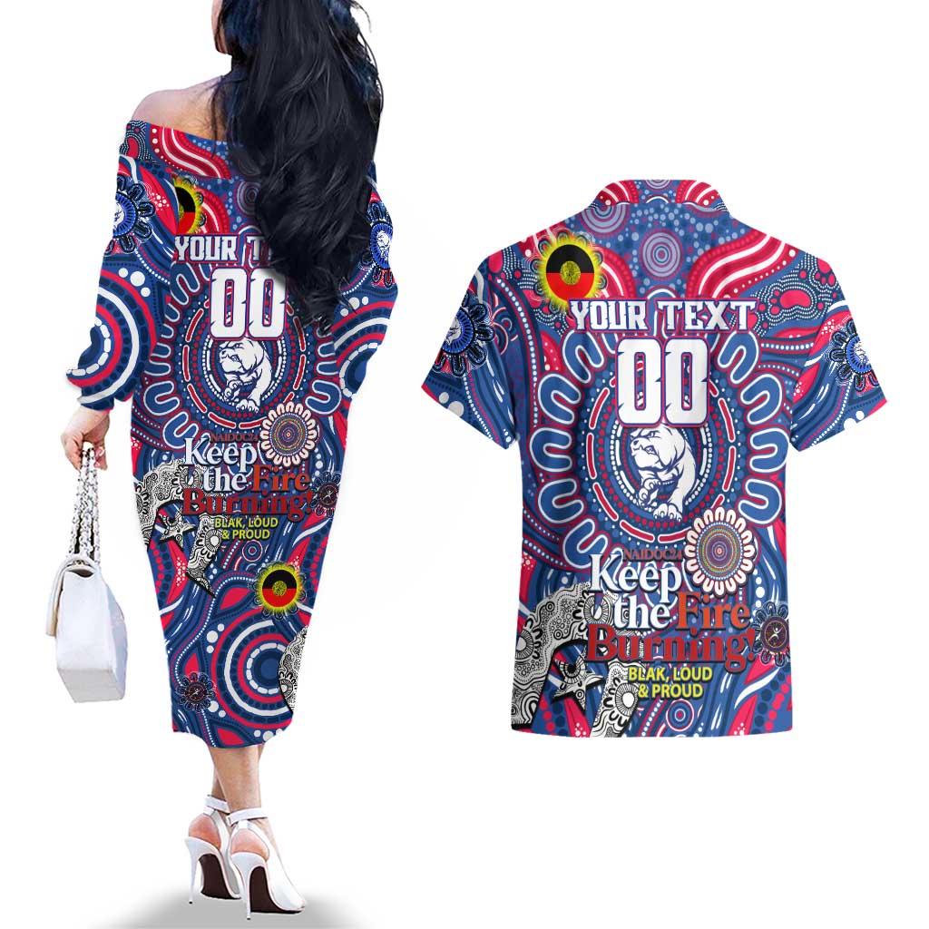 Custom Western Bulldogs NAIDOC Week 2024 Couples Matching Off The Shoulder Long Sleeve Dress and Hawaiian Shirt Mascot Football