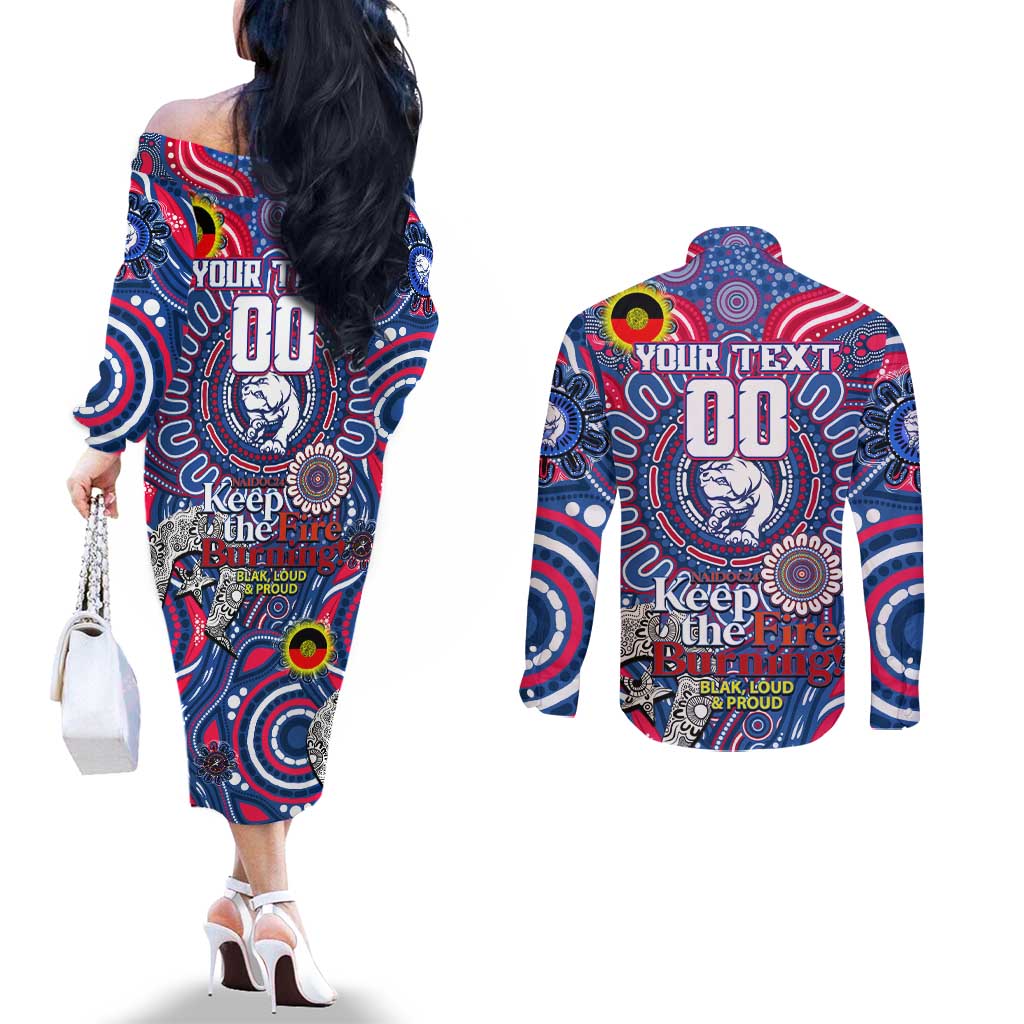 Custom Western Bulldogs NAIDOC Week 2024 Couples Matching Off The Shoulder Long Sleeve Dress and Long Sleeve Button Shirt Mascot Football