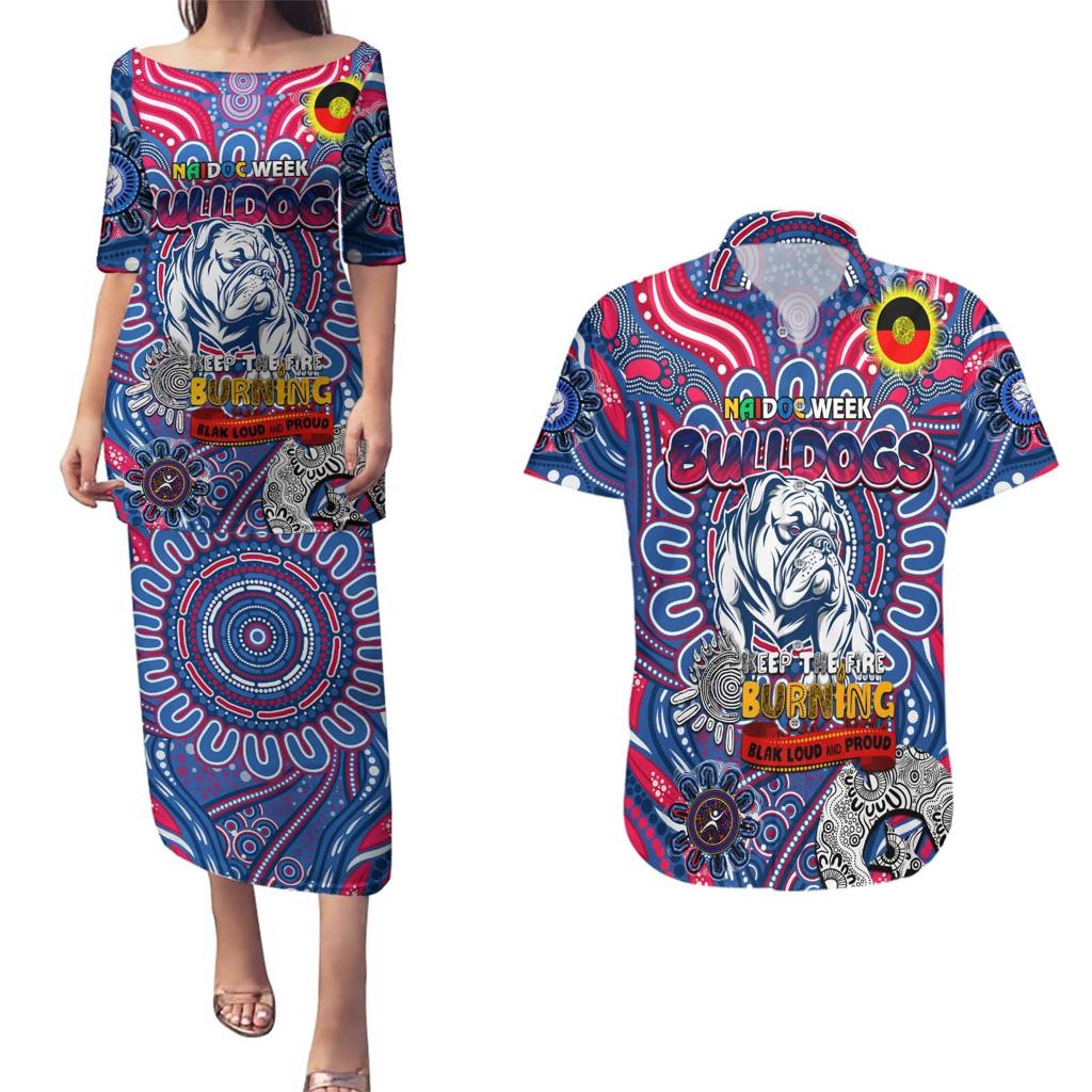 Custom Western Bulldogs NAIDOC Week 2024 Couples Matching Puletasi and Hawaiian Shirt Mascot Football