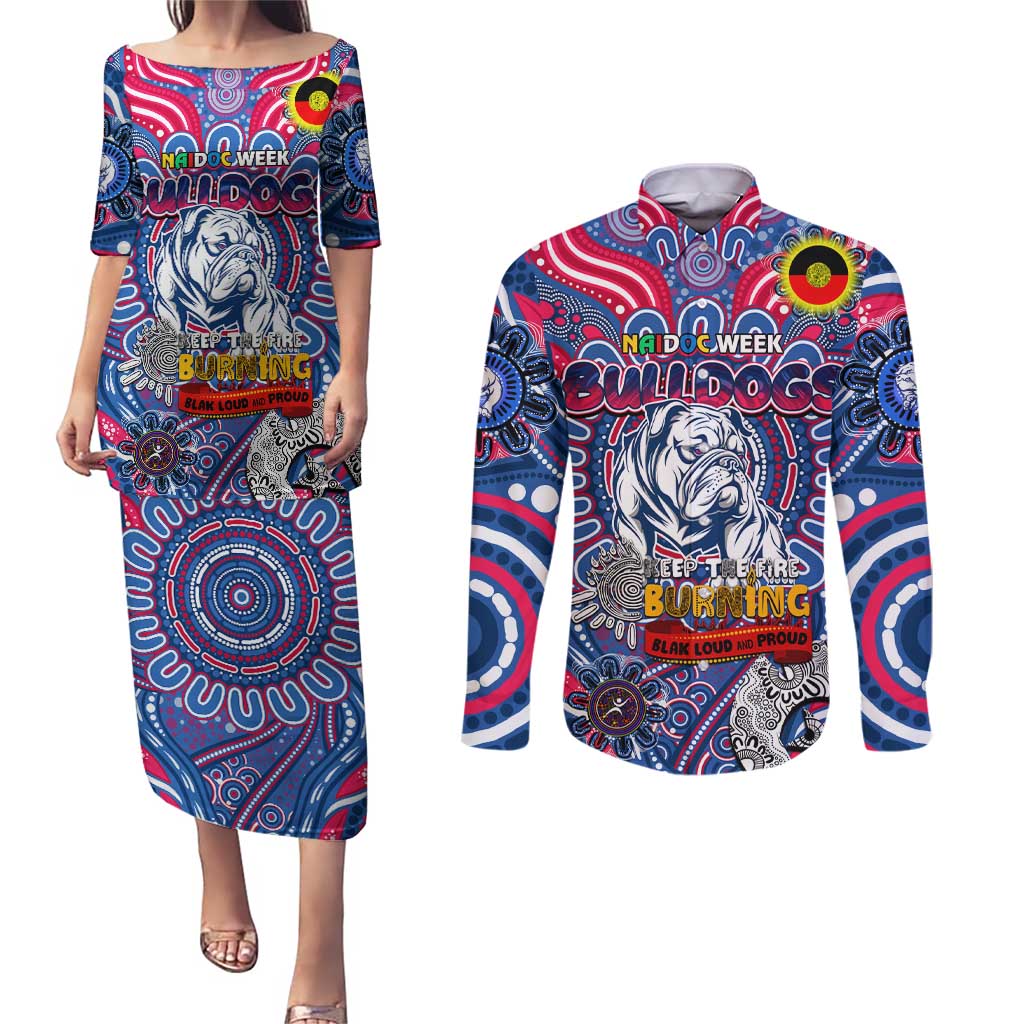 Custom Western Bulldogs NAIDOC Week 2024 Couples Matching Puletasi and Long Sleeve Button Shirt Mascot Football