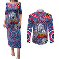 Custom Western Bulldogs NAIDOC Week 2024 Couples Matching Puletasi and Long Sleeve Button Shirt Mascot Football