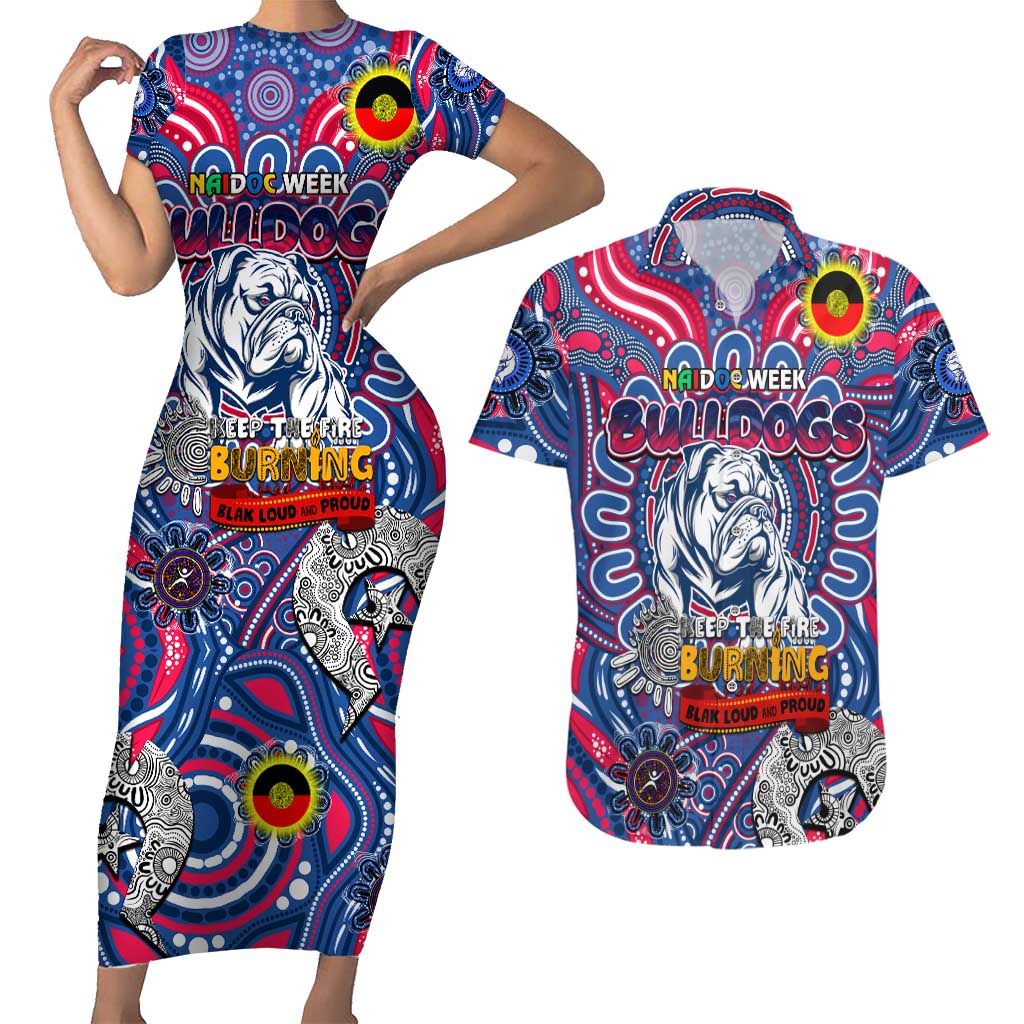 Custom Western Bulldogs NAIDOC Week 2024 Couples Matching Short Sleeve Bodycon Dress and Hawaiian Shirt Mascot Football