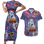 Custom Western Bulldogs NAIDOC Week 2024 Couples Matching Short Sleeve Bodycon Dress and Hawaiian Shirt Mascot Football