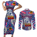 Custom Western Bulldogs NAIDOC Week 2024 Couples Matching Short Sleeve Bodycon Dress and Long Sleeve Button Shirt Mascot Football