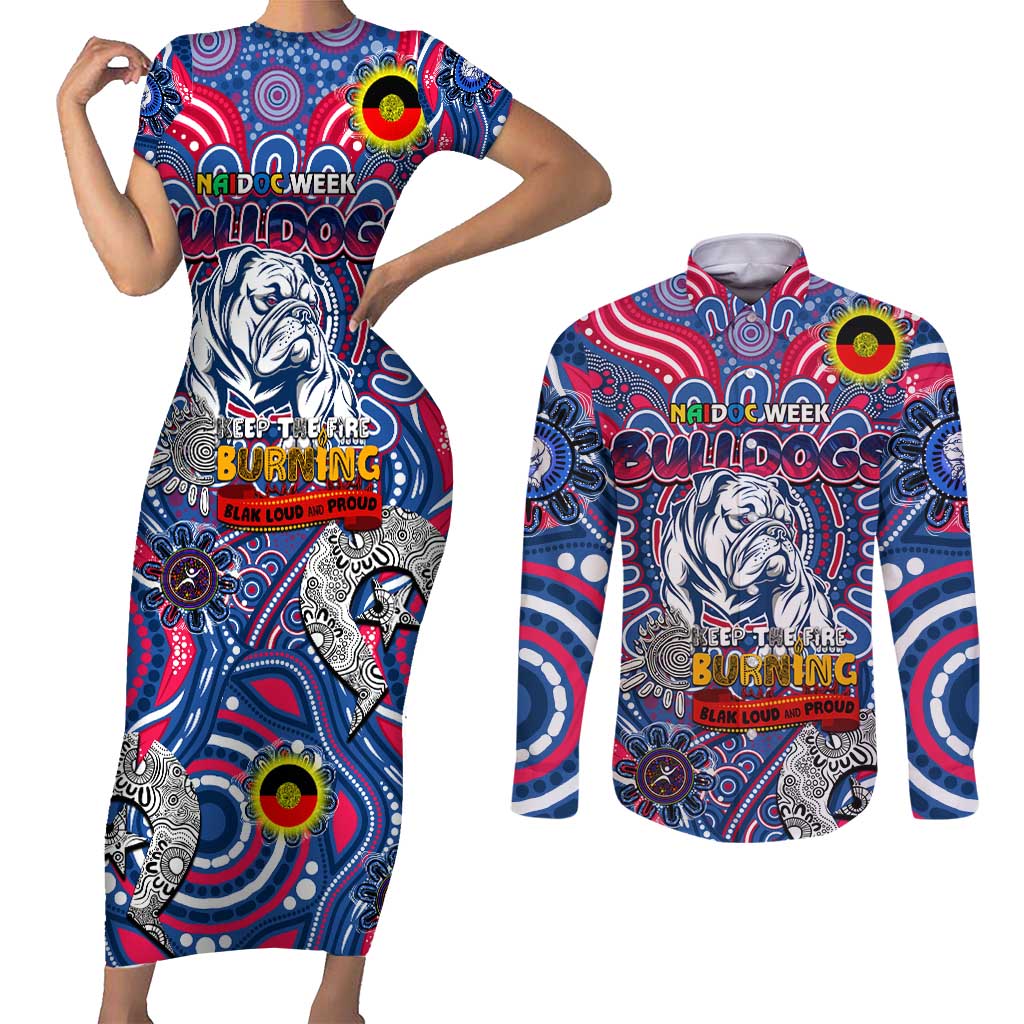 Custom Western Bulldogs NAIDOC Week 2024 Couples Matching Short Sleeve Bodycon Dress and Long Sleeve Button Shirt Mascot Football