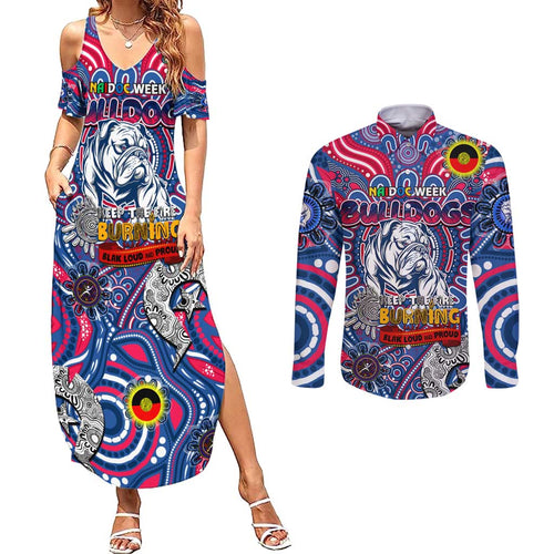 Custom Western Bulldogs NAIDOC Week 2024 Couples Matching Summer Maxi Dress and Long Sleeve Button Shirt Mascot Football