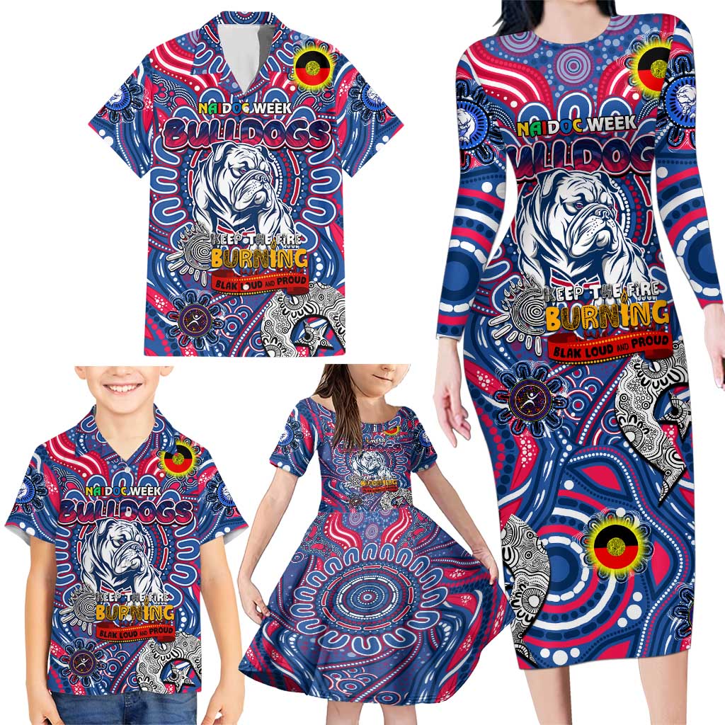Custom Western Bulldogs NAIDOC Week 2024 Family Matching Long Sleeve Bodycon Dress and Hawaiian Shirt Mascot Football