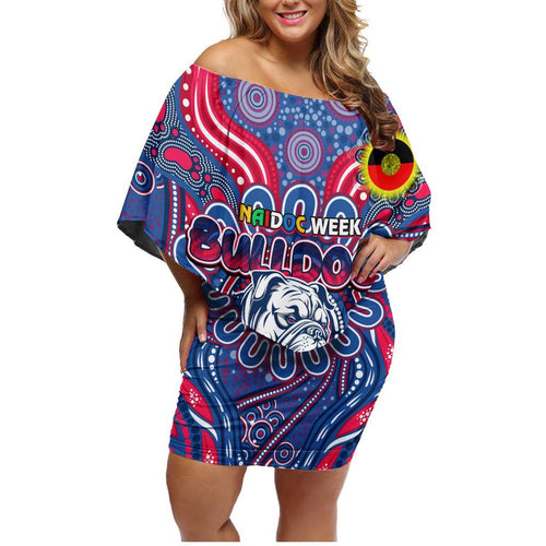 Custom Western Bulldogs NAIDOC Week 2024 Family Matching Off Shoulder Short Dress and Hawaiian Shirt Mascot Football