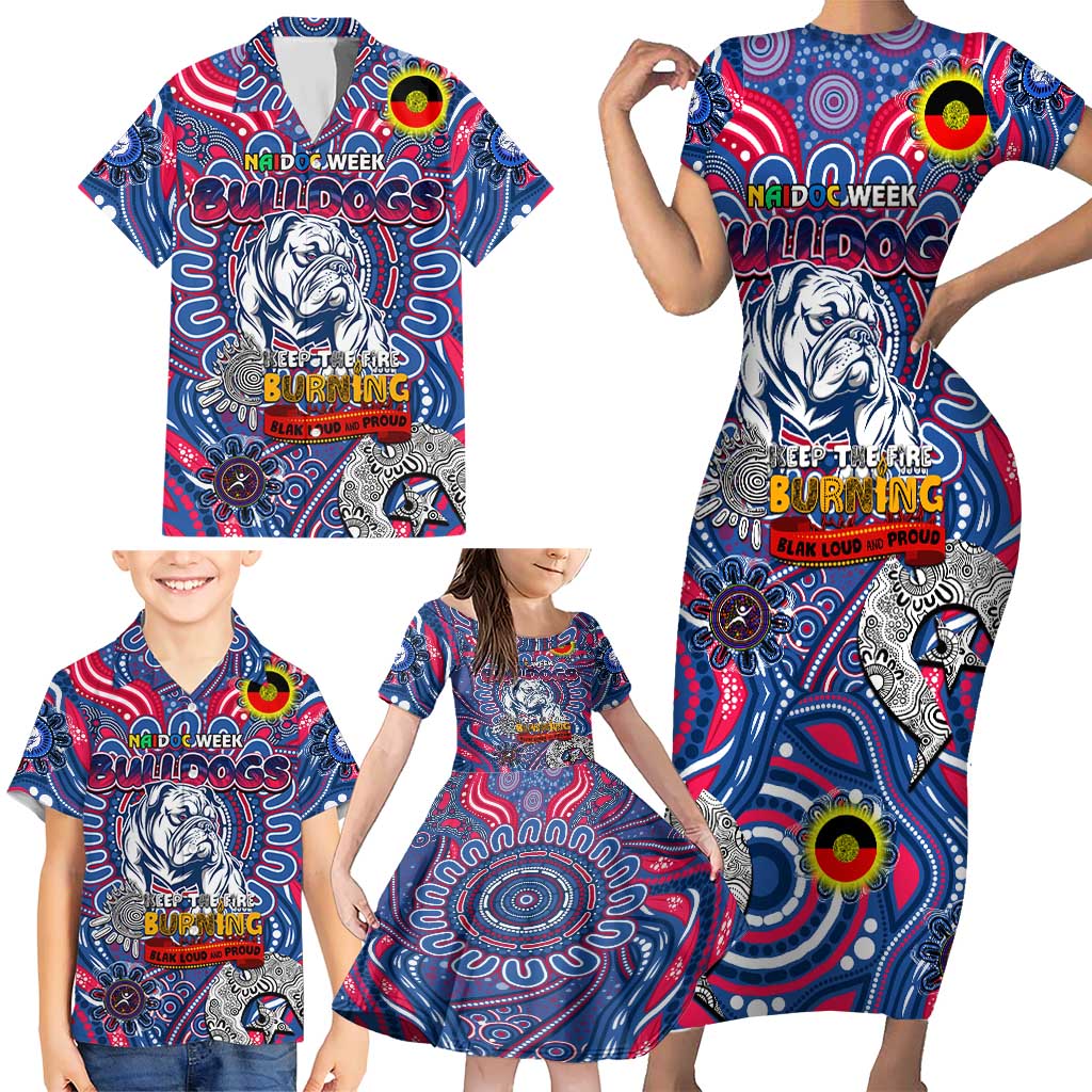 Custom Western Bulldogs NAIDOC Week 2024 Family Matching Short Sleeve Bodycon Dress and Hawaiian Shirt Mascot Football