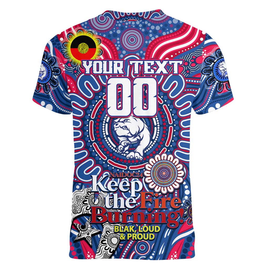 Custom Western Bulldogs NAIDOC Week 2024 Women V-Neck T-Shirt Mascot Football