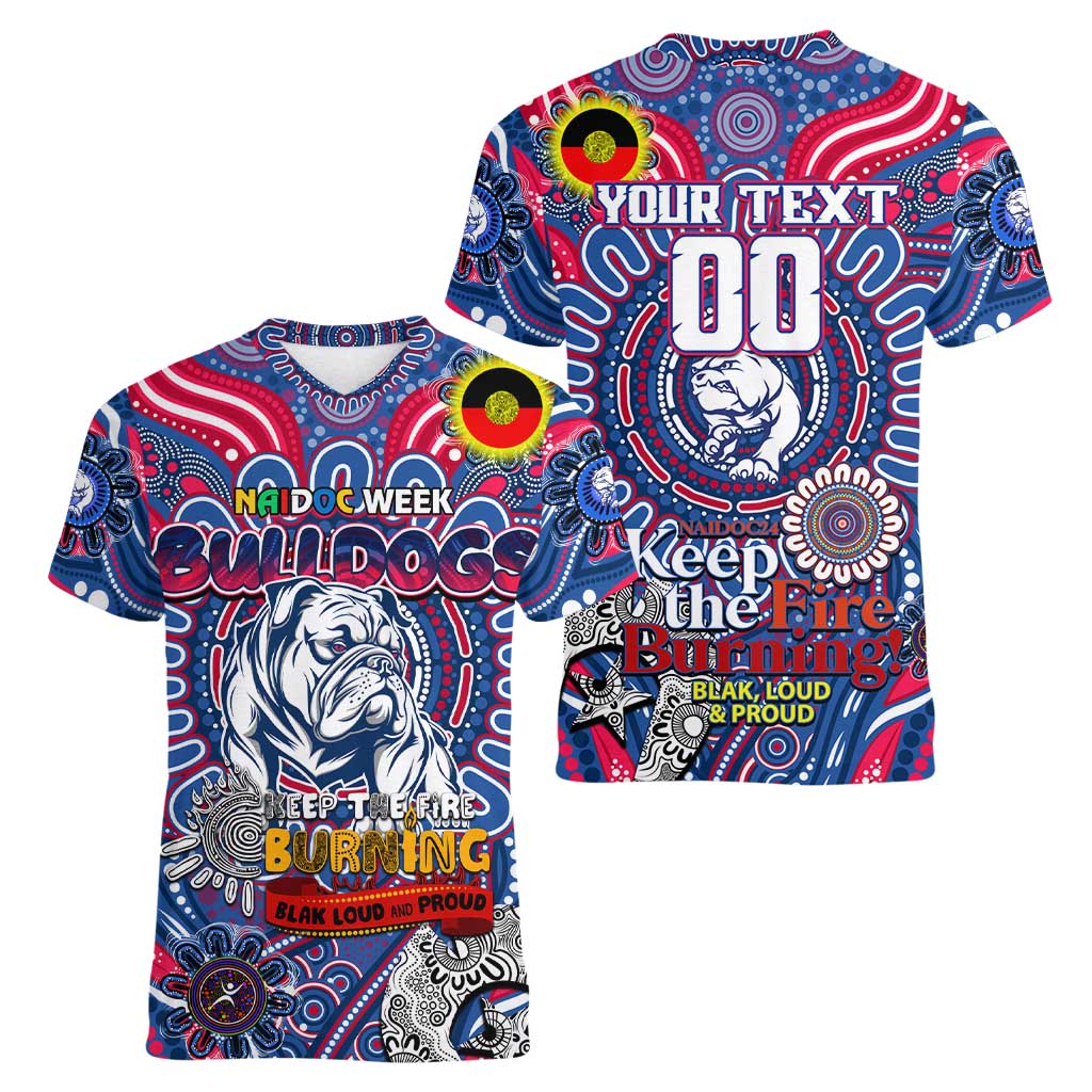 Custom Western Bulldogs NAIDOC Week 2024 Women V-Neck T-Shirt Mascot Football