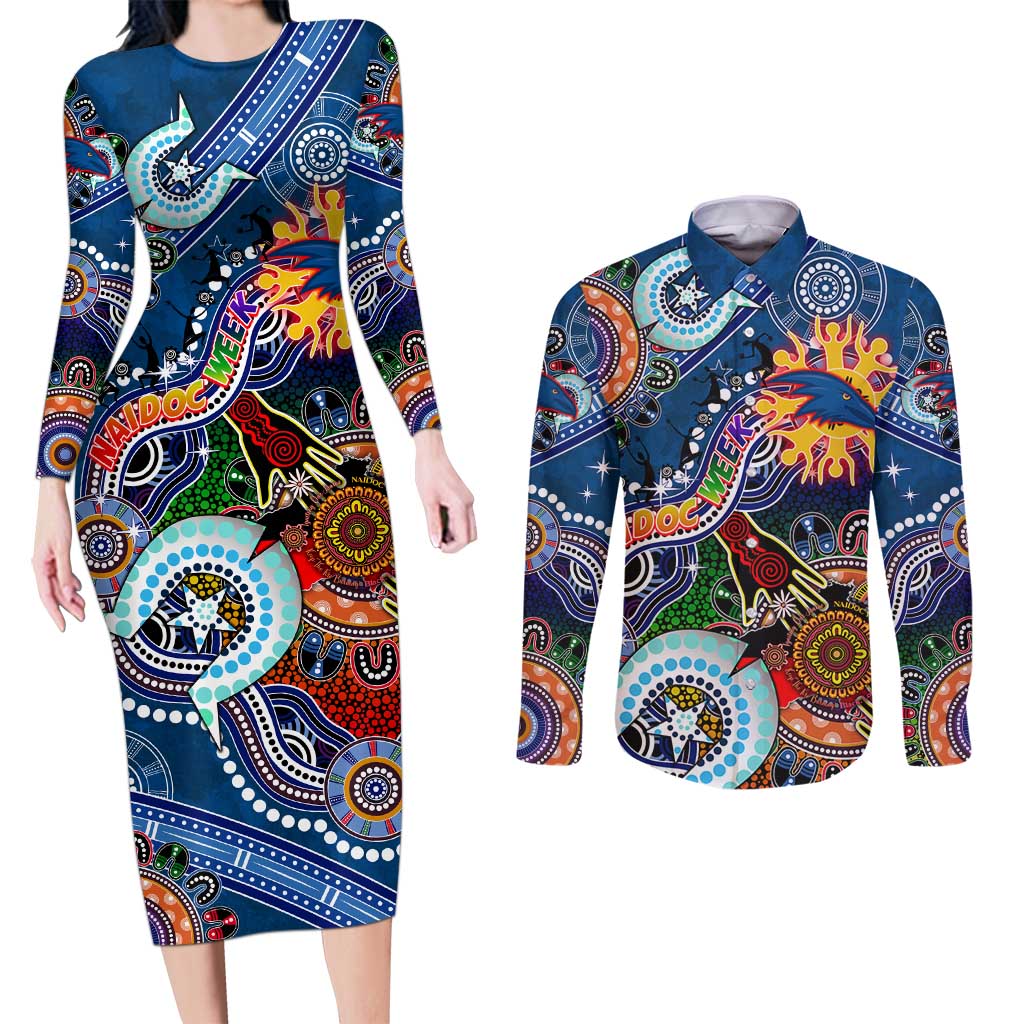 Custom NAIDOC Week 2024 Adelaide Crows Couples Matching Long Sleeve Bodycon Dress and Long Sleeve Button Shirt Australia Aboriginal Dot Painting