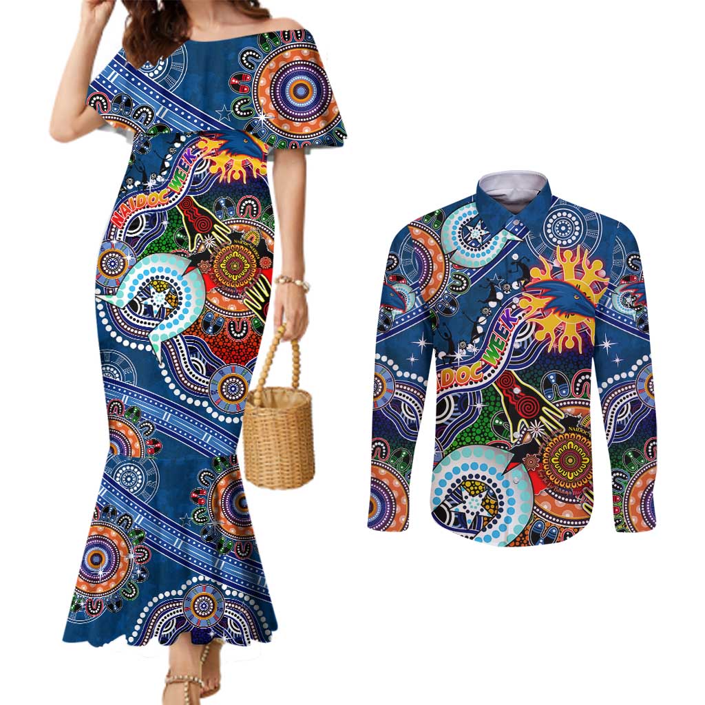 Custom NAIDOC Week 2024 Adelaide Crows Couples Matching Mermaid Dress and Long Sleeve Button Shirt Australia Aboriginal Dot Painting
